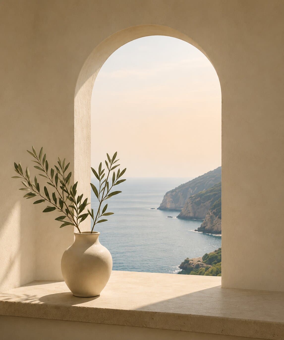 Bogenfenster mit Blick auf die Küste des Gargano